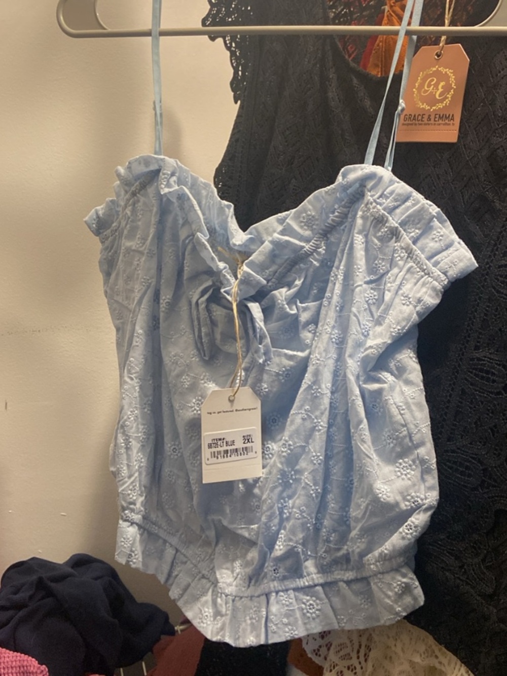 Grace and Emma Light Blue Eyelet Crop Top Size 2XL